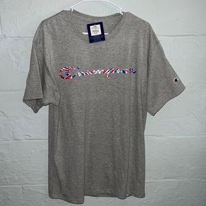 BRAND NEW Mens Size Large Champion Tee Red, White, & Blue Tie Dye Logo